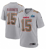 Men's Kansas City Chiefs #15 Patrick Mahomes Gray Super Bowl LVII Patch Atmosphere Fashion Stitched Game Jersey,baseball caps,new era cap wholesale,wholesale hats